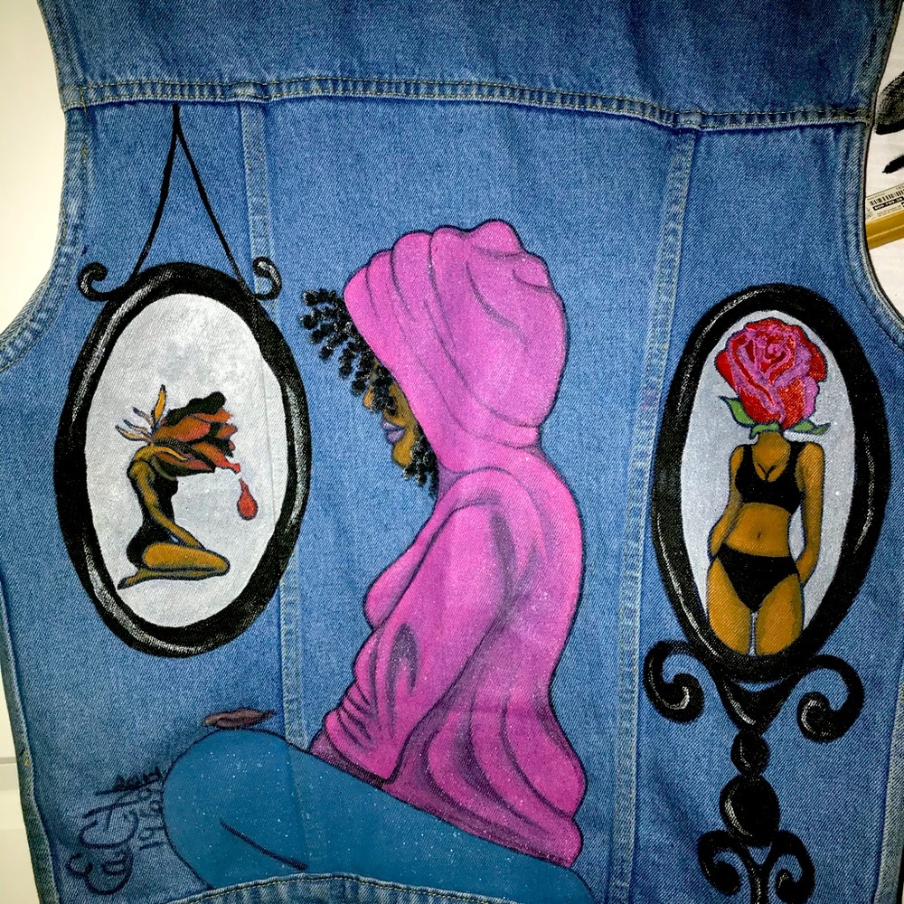 M Sleeveless denim vest hand painted back by me